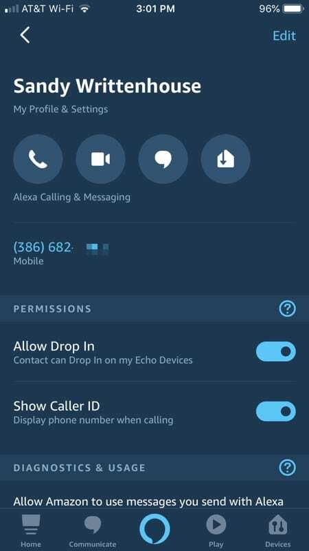 Контакт приложения Alexa на iPhone
