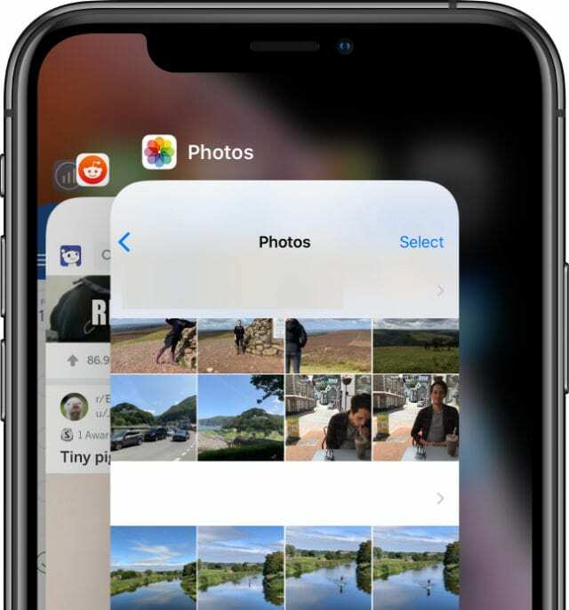 Přepínač aplikací na iPhone XS zavírání aplikace Fotky