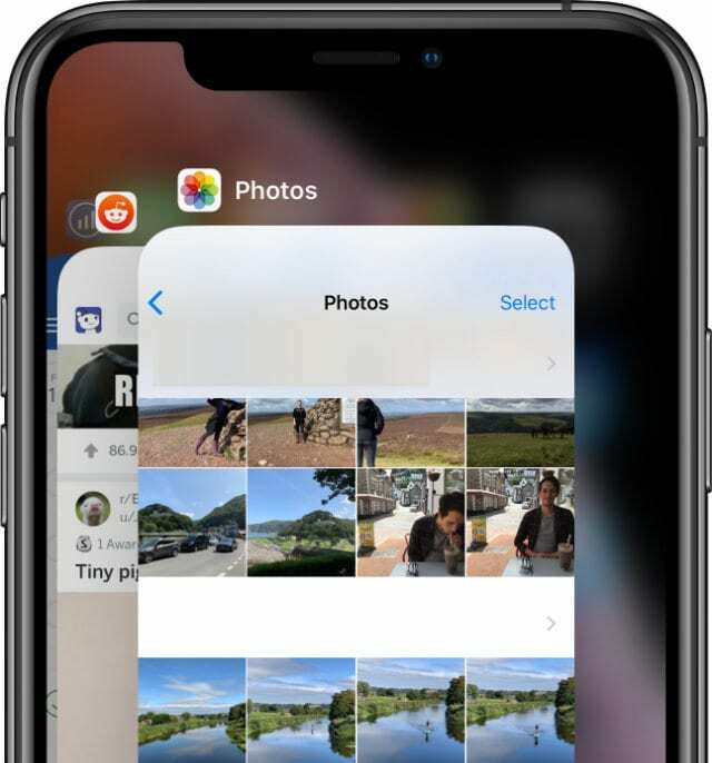 App Switcher no iPhone XS fechando o aplicativo Fotos