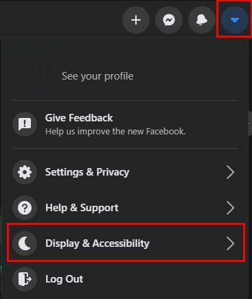 फेसबुक सेटिंग्स डिस्प्ले और एक्सेसिबिलिटी