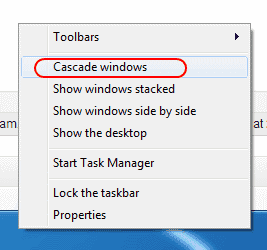 Win7 Cascade windows možnost