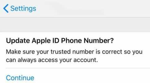 mensaje que le pide que actualice el número de teléfono de ID de Apple