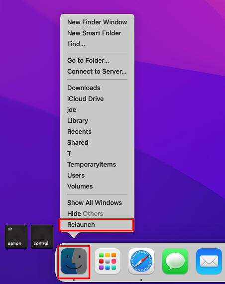 Znova spustite aplikáciu Finder a opravte, že Mac Quick Look nefunguje