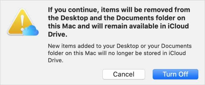 Stäng av varning för Skrivbord och dokumentmappar på Mac