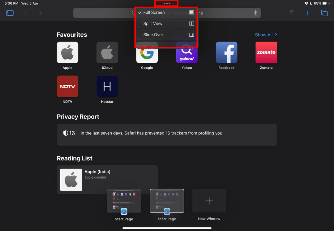 Dodirnite elipse za otvaranje izbornika Multitasking na iPadOS 16.0 i 15.0