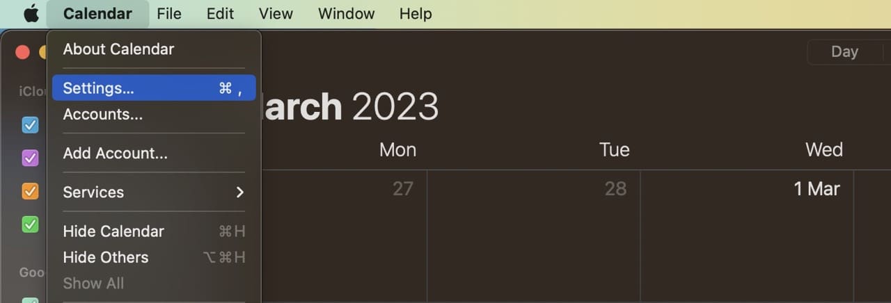 Mac-Screenshot der Kalender-App-Einstellungen