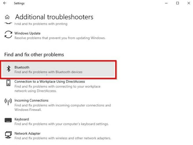 Etsi Bluetooth-laite kohdasta Etsi ja korjaa muita ongelmia