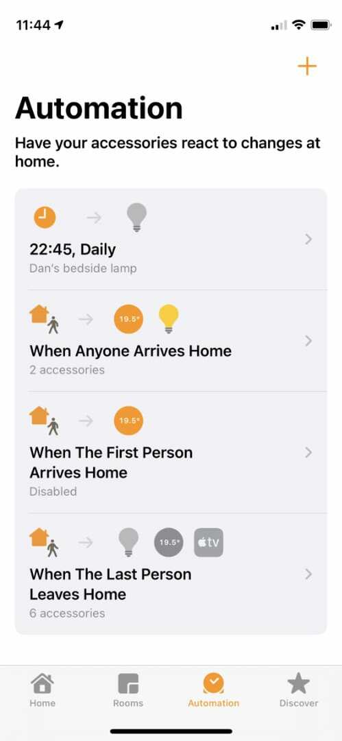 Automatisierungsseite in der Apple Home App
