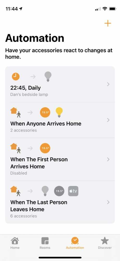 Σελίδα αυτοματισμού στην εφαρμογή Apple Home