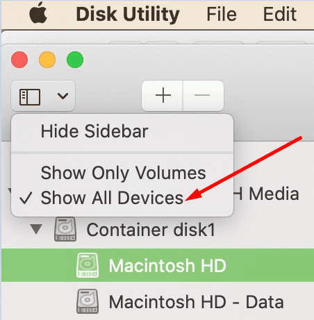 utilitas disk menampilkan semua perangkat macbook