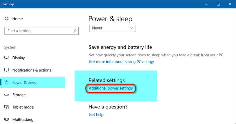 Extra energie-instellingen