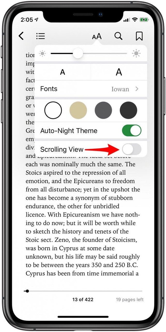 slå på e-bokrulling på iphone