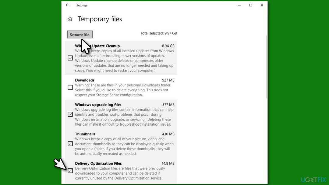 Eliminar archivos de Optimización de entrega