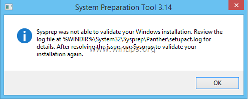 Sysprep לא הצליחה לאמת את התקנת Windows שלך