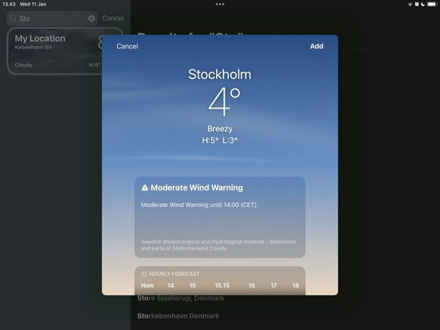 Añade una ciudad a tu lista en Weather en iPad