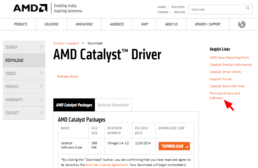 Prenesite gonilnik AMD Catalyst