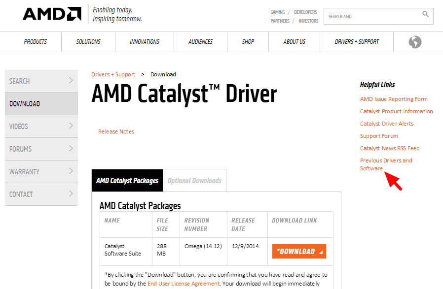 Töltse le az AMD Catalyst illesztőprogramot