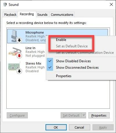 Habilitar dispositivo de microfone 