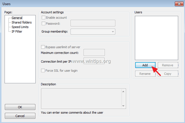 προσθήκη ftp user filezilla