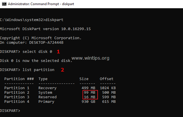 diskpart spejl efi systempartition