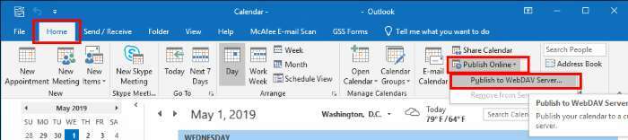 Kalendář publikování aplikace Outlook