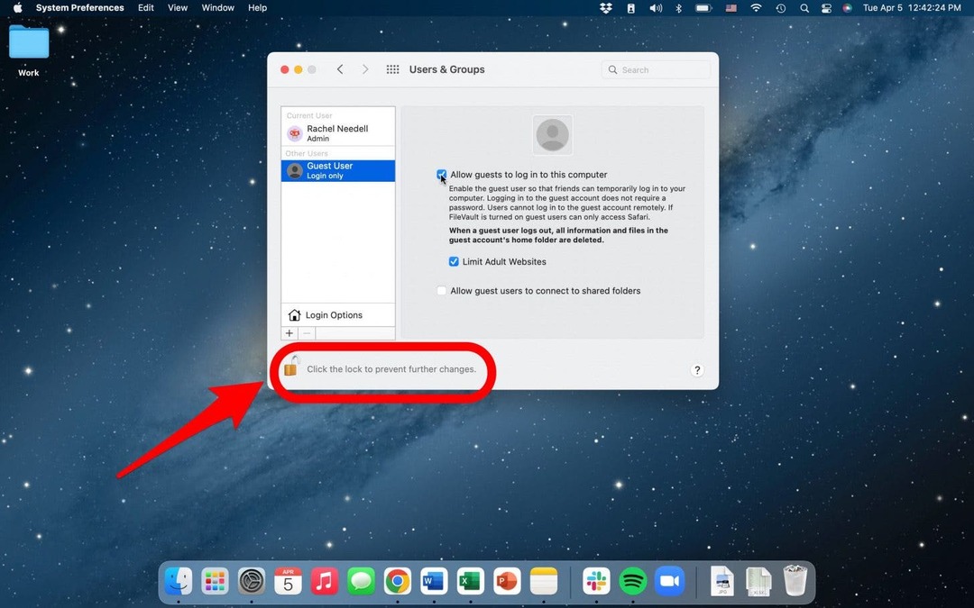 сохранить изменения для гостевого пользователя на Mac