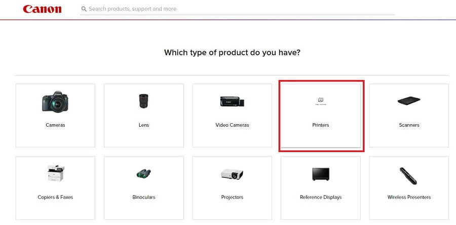 Canon – Tarkvara ja draiver, seejärel klõpsake nuppu Printer