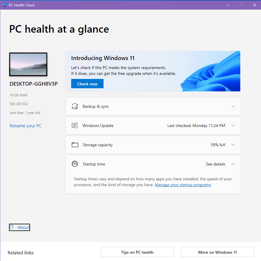 Kaj je aplikacija Windows PC Health Check