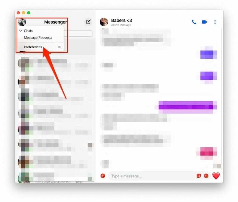 Abrir Preferencias Facebook Messenger en MacBook