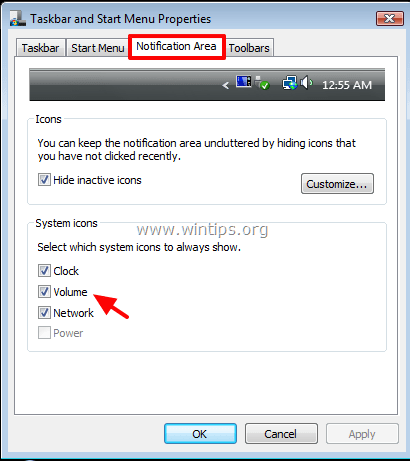 personalizar el área de notificación de iconos Windows Vista