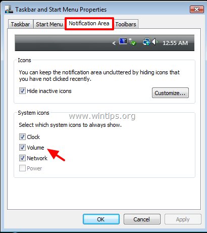 tinkinkite piktogramų pranešimų sritį „Windows Vista“.