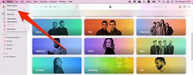 Mac पर Apple Music डाउनलोड गुणवत्ता बदलने का तरीका दिखाने वाला स्क्रीनशॉट