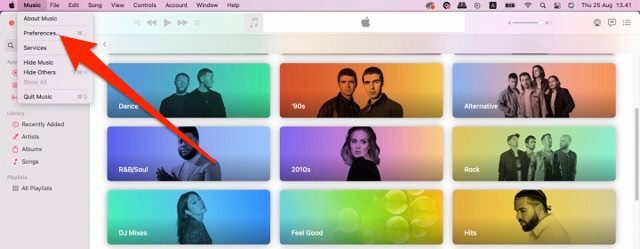 สกรีนช็อตแสดงวิธีเปลี่ยนคุณภาพการดาวน์โหลด Apple Music บน Mac