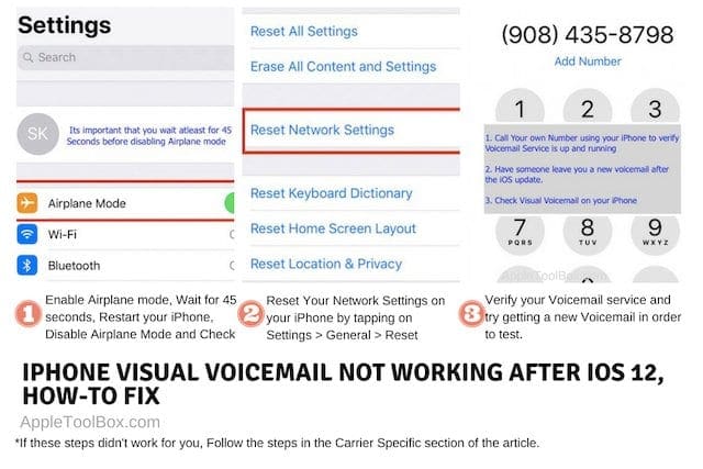 iOS 12 Visual Voicemail이 작동하지 않음, 수정 방법