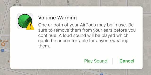 Προειδοποίηση έντασης ήχου Find My AirPods