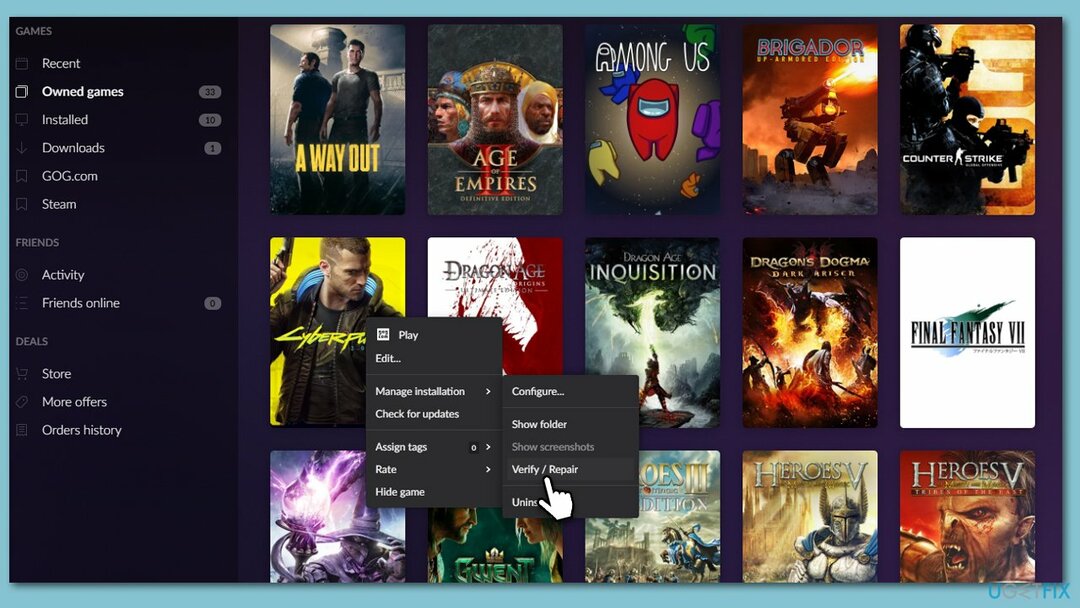Überprüfen Sie die Spieldateien auf GOG