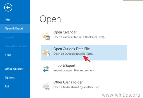 arquivo de dados pst aberto do Outlook