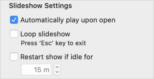 Reproducir automáticamente al abrir el botón en la configuración del documento de Keynote