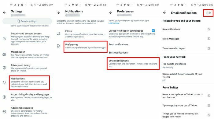 Twitter Android e-mailmeldingen