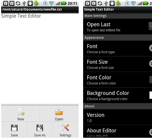 Einfache Texteditor-App für Android 