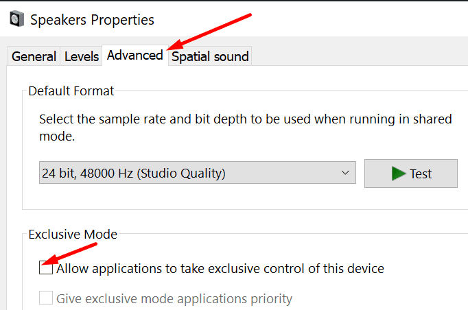 Permitir que os aplicativos assumam o controle exclusivo do dispositivo