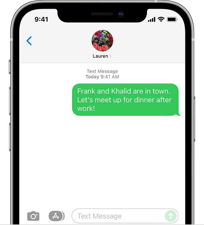 ภาพหน้าจอข้อความ SMS ของ Apple