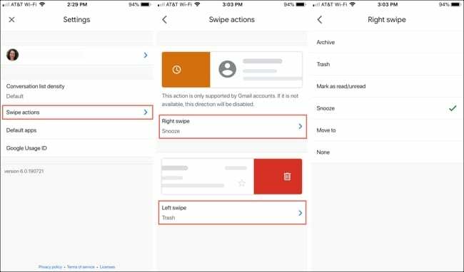 Sesuaikan tindakan menggesek Anda di Gmail