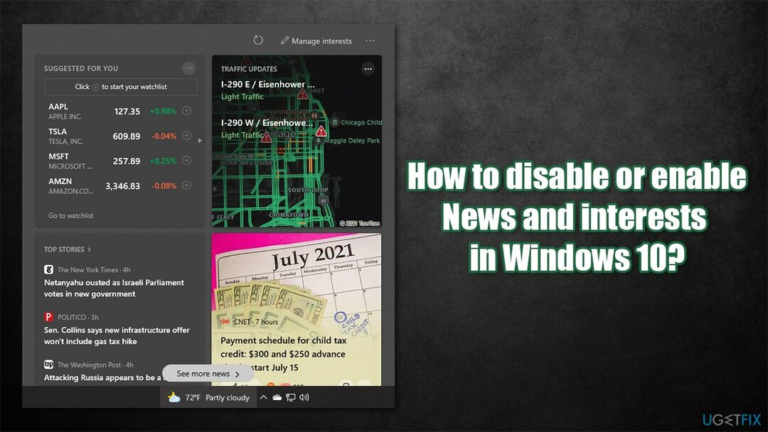 จะปิดการใช้งานหรือเปิดใช้งานข่าวสารและความสนใจของทาสก์บาร์ใน Windows 10 ได้อย่างไร