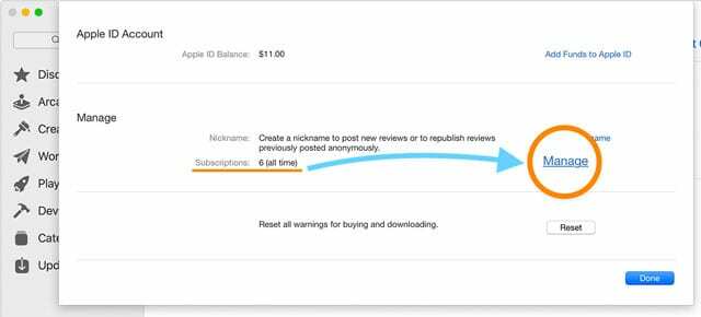मैक ऐप स्टोर सब्सक्रिप्शन प्रबंधित करता है