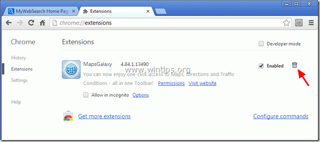 poista mapsgalaxy chrome