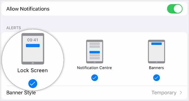 Képernyőzárolási értesítési beállítások iPaden