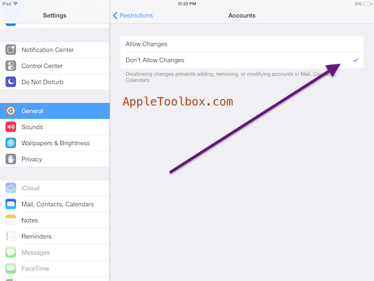 Kontoänderungen mit iOS-Einschränkungen