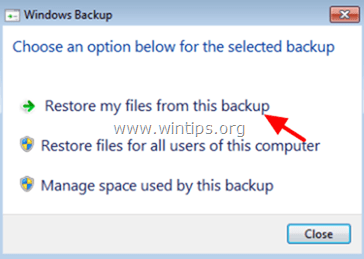 ripristinare i file dal backup