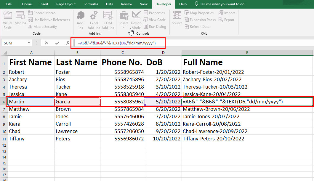 Cómo mostrar formatos de números después de combinar columnas en Excel